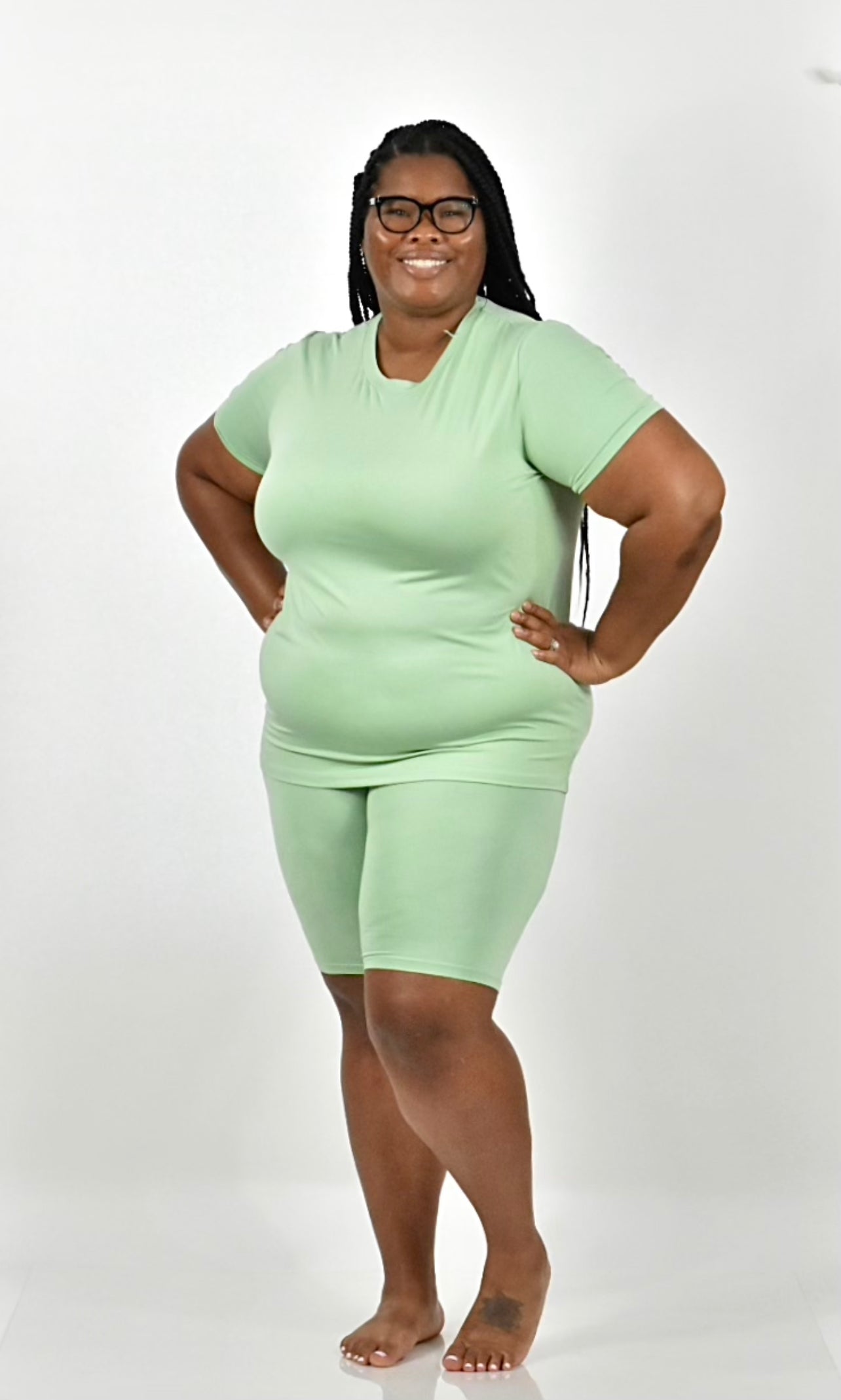 seafoam green biker short set