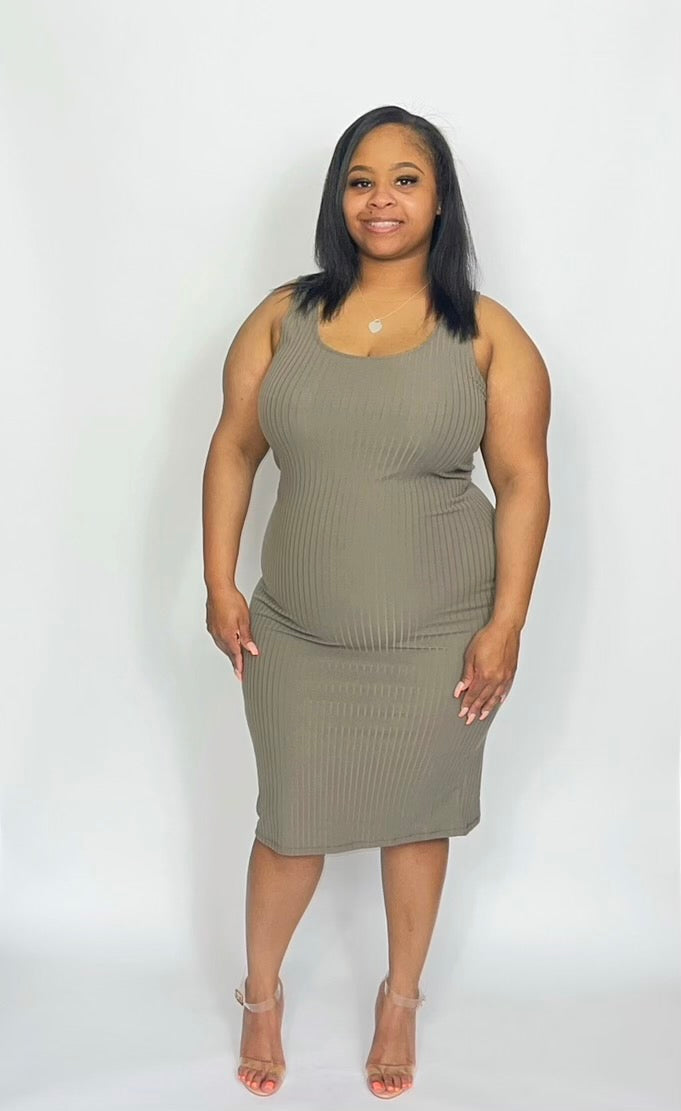 taupe ribbed midi dress