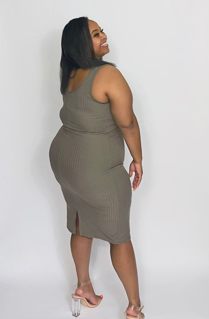 taupe ribbed midi dress