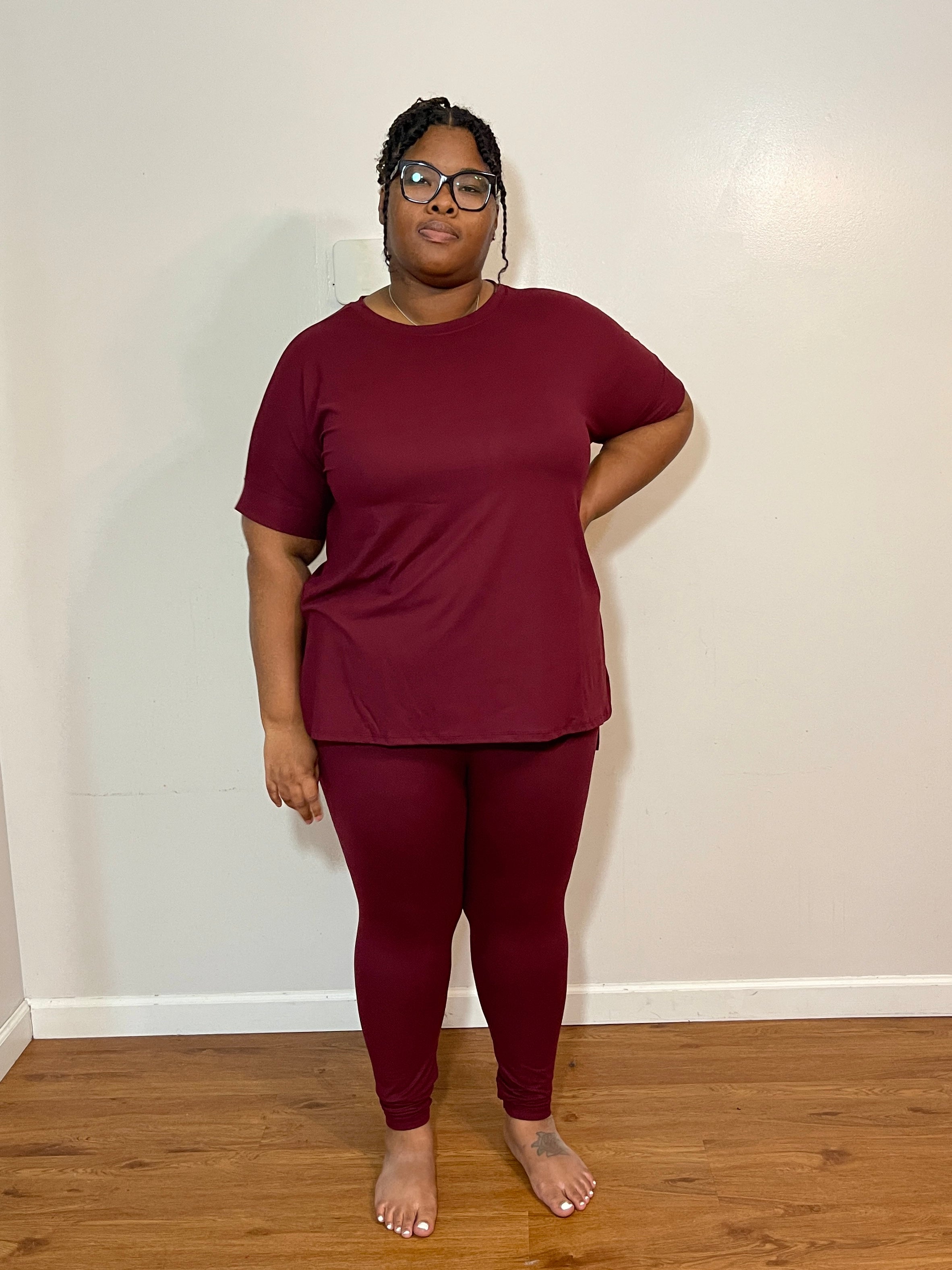 Dark burgundy leggings best sale